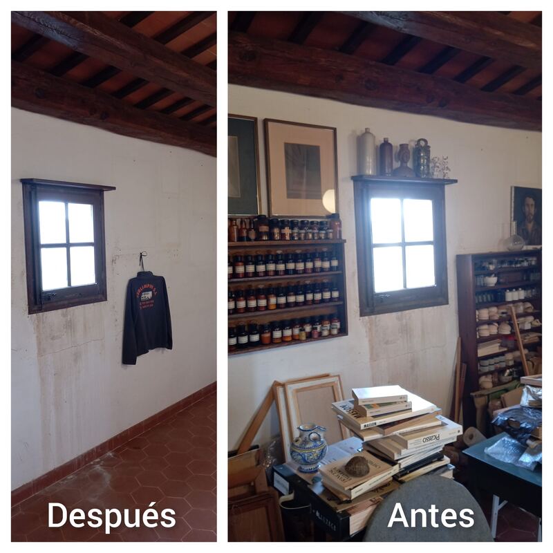 Antes y después de un vaciado de habitación: estanterías desmontadas y retiradas (trabajo realizado en Girona)