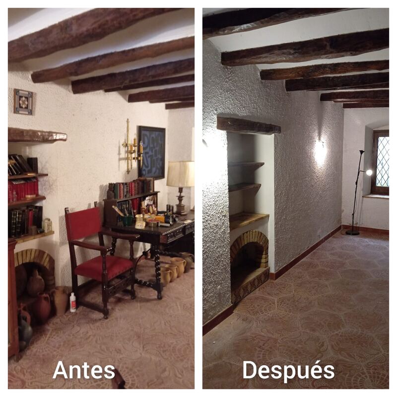 Antes y después de un vaciado con gran volumen de libros y muebles (trabajo realizado en Girona)