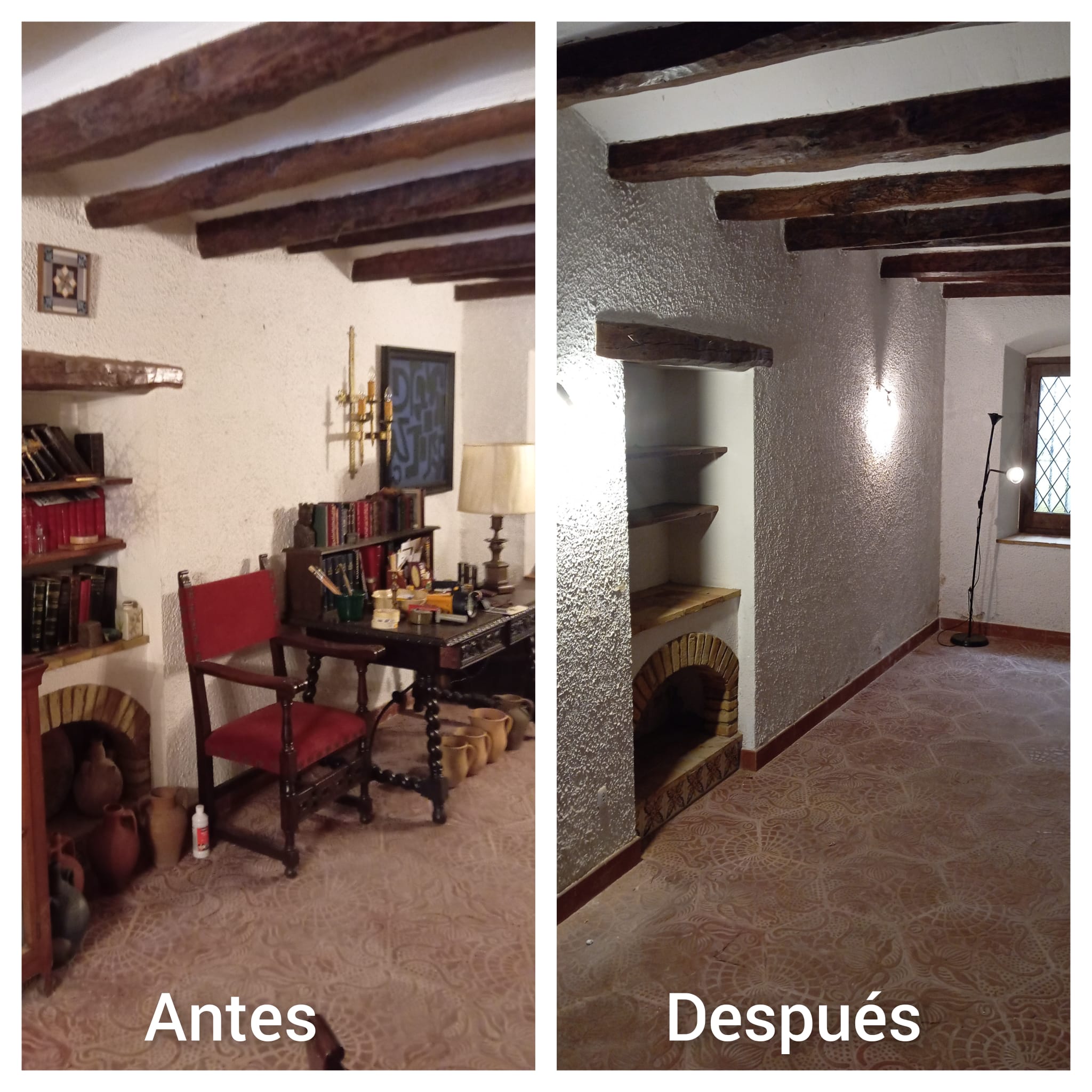 Antes y después: vaciado de salón con libros y muebles - Barcelona