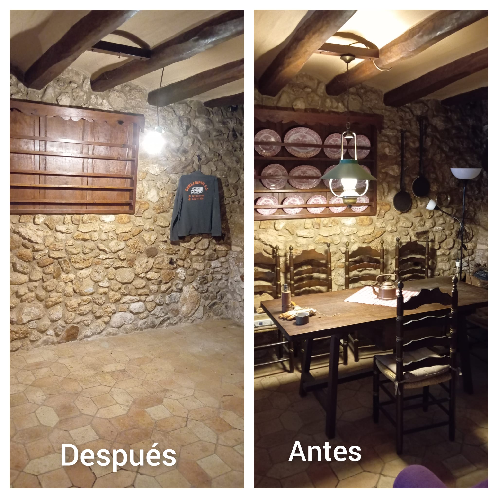 Antes y después: vaciado de comedor con mesa y sillas - Barcelona